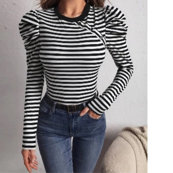 NWT Striped Trending Gigot Sleeve Top - Picture 6 of 7